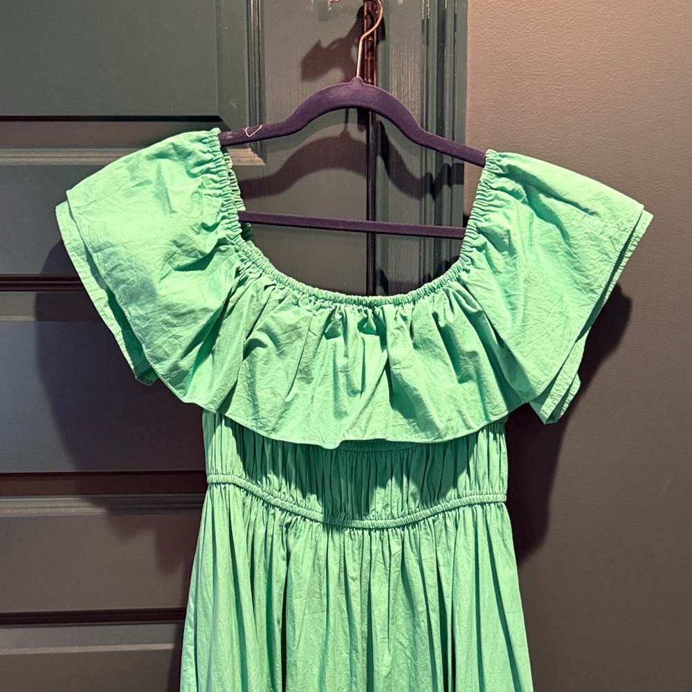 Ruffled Off-Shoulder Maxi Dress in Mint Green